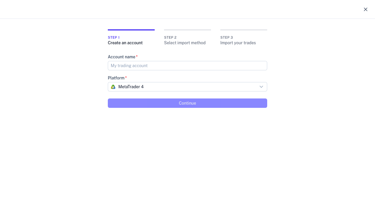 Account name and platform selection