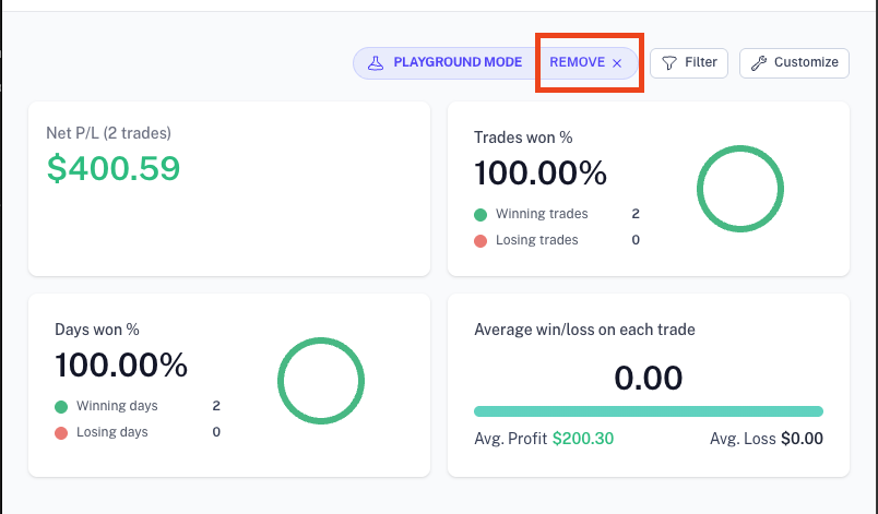 Dashboard showing the playground button