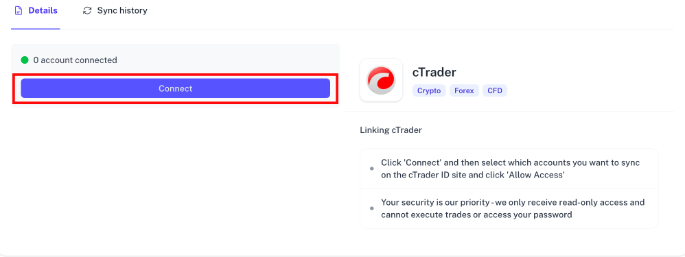 Steps to initiate cTrader sync